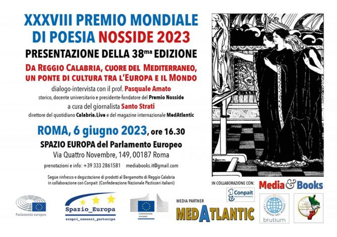 A ROMA IL 6 GIUGNO ALLO SPAZIO EUROPA DELLA UE  PRESENTAZIONE DEL 38° PREMIO MONDIALE POESIA NOSSIDE